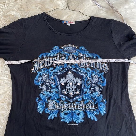 Bejeweled jewels & jeans black blue bedazzled long sleeve Tshirt sweater sz XL - Picture 10 of 16